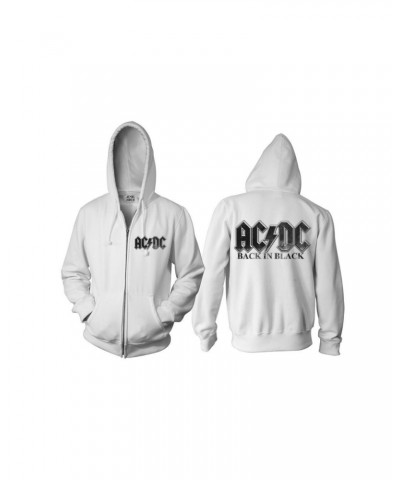 $39.20 AC/DC Back in Black Charcoal Logo White Zip Hoodie Sweatshirts